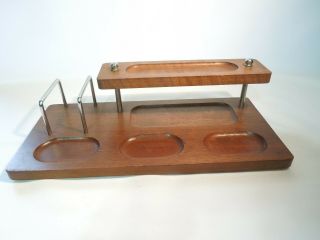 Vintage Walnut Wood Desk Organizer 2 Levels 13 " X 6 " Made In Taiwan