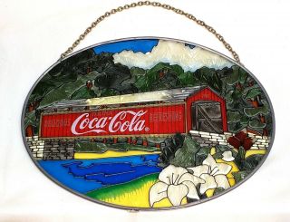 Vintage Coca Cola Coke Stained Glass Wall Hanging Art Sign 9 " Oval