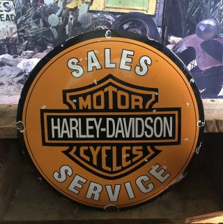 Harley Davidson Motorcycles Sales & Service 12” Porcelain Metal Dome Sign