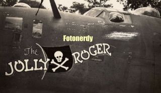 Wwii Era American Photo Usaf B - 24 Plane Nose Art " The Jolly Roger " B10