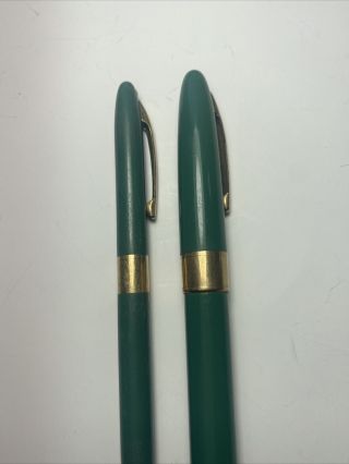Vintage Sheaffer Fountain Pen And Pencil 14k Gold Nib Dark Green