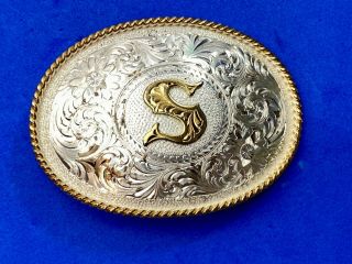 Vintage Letter S Mixed Metal Belt Buckle By Montana Silversmiths