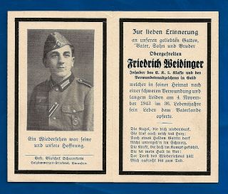 Germany Ww2 German Soldier Death Photo Card Friedrich Weidinger 1943