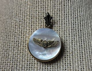 1940s Sweetheart Wwii Army Air Corps Pilot Wings Mop Gold Filled Locket L9