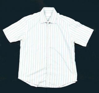 Vtg 80s Prada White S/s Multi - Color Striped Shirt Italy Made Cotton 15.  5/39