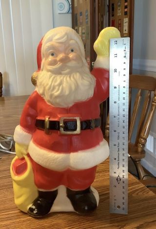 Vintage Poloron Pixie 13 Inch Waving Santa Blow Mold With Light Christmas