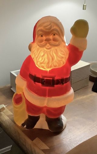 Vintage Poloron Pixie 13 Inch Waving Santa Blow Mold With Light Christmas 2