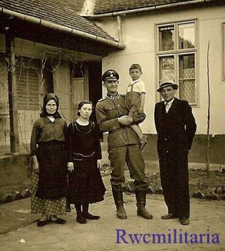 Rare German Elite Waffen Oberscharführer Posed W/ Family Holding Boy