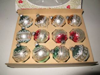 Vintage Shiny Brite Poloron Set Of 12 Flocked Christmas Ornaments Balls W Box