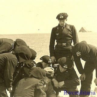 Orders Wehrmacht Officer Going Over Map W/ Group Of German Panzermen W/ Berets