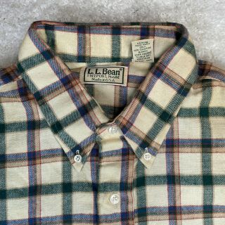 Vintage Ll Bean Flannel Shirt Made In Usa Mens Large L Plaid Cream Green Blue