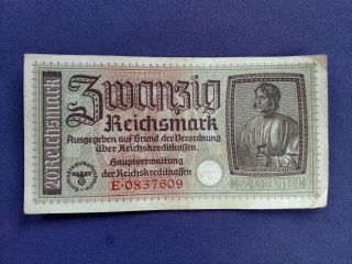 Wwii Germany 3rd Reich 20 Reichsmark Zwanzig Circulated