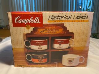 Vintage Campbell’s Soup Historical Labels Bowl/mug Set Of 4 W/display