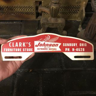 Vintage Johnson Outboard Motor Clark’s Furniture Metal License Plate Topper Sign