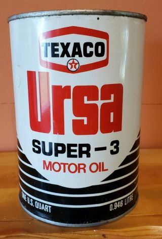Vintage Texaco Ursa - 3 Motor Oil 1 Quart Can,  Metal Can