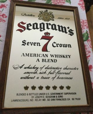 Vintage Seagrams 7 Seven Crown American Whiskey Bar Mirror Sign Rare Red Crown