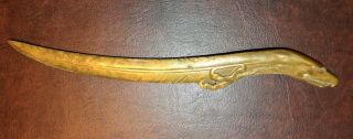 Old Vintage Brass or Bronze Metal Feather & Eagle Claw & Bird Head Letter Opener 3