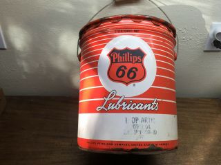 Large Vintage Phillips 66 Lubricants 5 Gallon Empty Metal Can With Wooden Handle