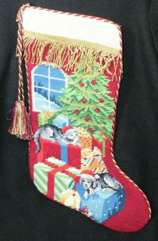 Imperial Elegance Needlepoint Stocking Dog Cat Tree Christmas Decor Red