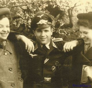 Lg.  Port.  Photo: Rare Luftwaffe Fallschirmjäger W/ Para Badge & Awards & Girls