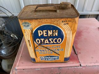 Vintage Penn Otasco 2 Gallon Oil Can Oklahoma Tire & Supply Penn Motor Oil