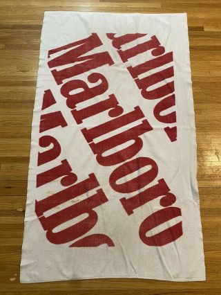 Vintage 1970s - 1980s Marlboro Cigarettes Beach Towel Red And White Print Usa