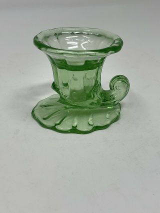 1930’s - 1940’s Vintage Green Vaseline Uranium Glass Cornucopia Candle Holder