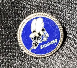 Vintage Wwii Us Navy Seabees Pin Blue Yellow Black Enameled Sterling Silver