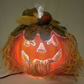 Halloween Fiber Optic Scarecrow Pumpkin Corn Cob On Hat Fiber Optic Pumpkin