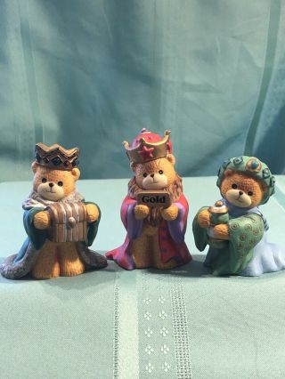 Teddy Bear Nativity 3 Wiseman Vintage Enesco 1997 Lucy & Me Christmas 3 1/2”