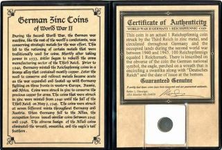 Wwii Germany 1 Reichspfennig Zinc Coin & History & Album