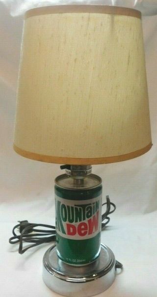 Vintage Mountain Dew 1969 - 1980 Soda Pop Can Lamp Light Bulb Chrome Base.
