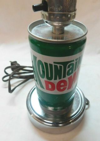 Vintage Mountain Dew 1969 - 1980 Soda Pop Can Lamp Light Bulb Chrome Base. 2
