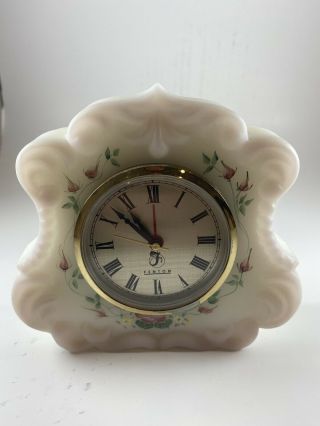 Vintage Fenton White Burmese Glass Clock.  Hand Painted & Signed.  4638eg.  5 ".