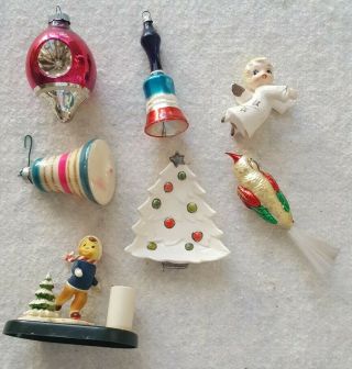 Vintage Mid Century Mercury Glass Bird & Bells Christmas Ornament & Decor