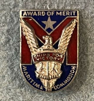 Award Of Merit Sterling Silver Pin,  Ships For Victory,  Maritime Commission