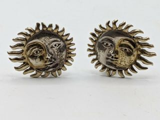 Vintage Taxco D’molina Mexico Sterling.  925 Silver Sun Clip On Earrings