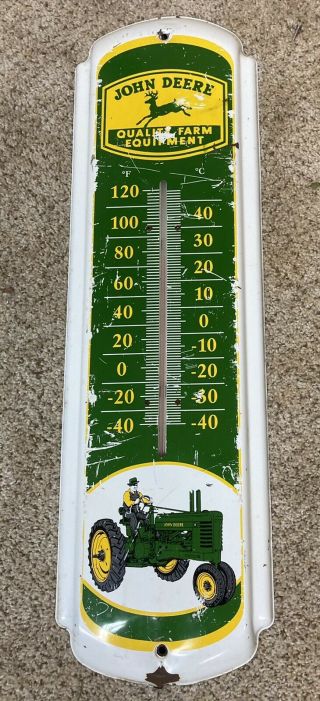 Vantage John Deer Metal Thermometer Quality Farm Equipment 27 1/4x8 1/4