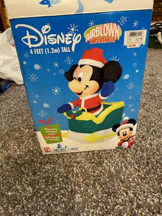 Gemmy Inflatable Disney Christmas Mickey Mouse On Sled Vintage