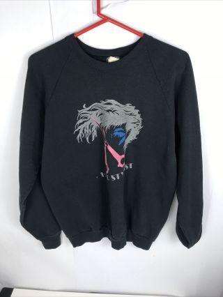 Vtg 80s Hair Stylist Neon Crewneck Sweatshirt Black Mens Sz Xl Fotl Usa Made