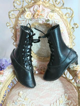 VINTAGE antique FRENCH Fashion DOLL BOOTS high top SHOES Black LACE UP 3 x 1 1/8 3
