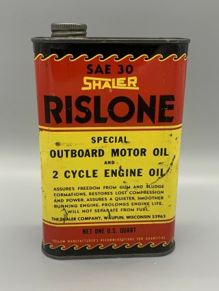 Rare Shaler Rislone Rectangle Outboard Motor Oil & 2 Cycle Engine Oil Can