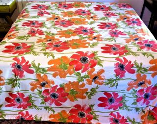 Vtg Vera Neumann Burlington Pillowcase & Flat King 108x115 Pink & Orange Flowers