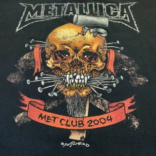 Vintage Metallica Met Club 2004 Band Tour T Shirt Sz Xl Black Heavy Metal Skull