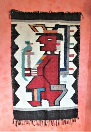 Vintage Native South American Woven Wool 36” X 56” Rug Wall Hanging