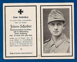 Germany Ww2 German Soldier Death Photo Card Johann Schober 1943