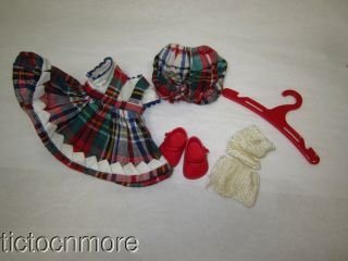 Vintage Tagged Vogue Ginny Doll Outfit Plaid Dress W/ Red Shoes