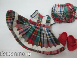 VINTAGE TAGGED VOGUE GINNY DOLL OUTFIT PLAID DRESS w/ RED SHOES 2