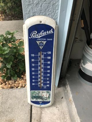 Vintage Authentic Packard Motor Cars Metal Advertising Thermometer Sign