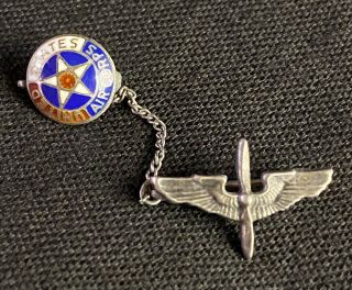 Wwii Vintage Us Army Air Corps Sterling Silver Pin Set W/chain - Great Con